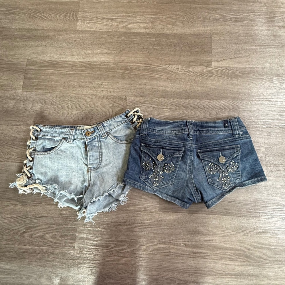 Vintage Havana & Zana Di Denim Shorts Bundle Size 26 3/4 Lace Up Rhinestone Y2K